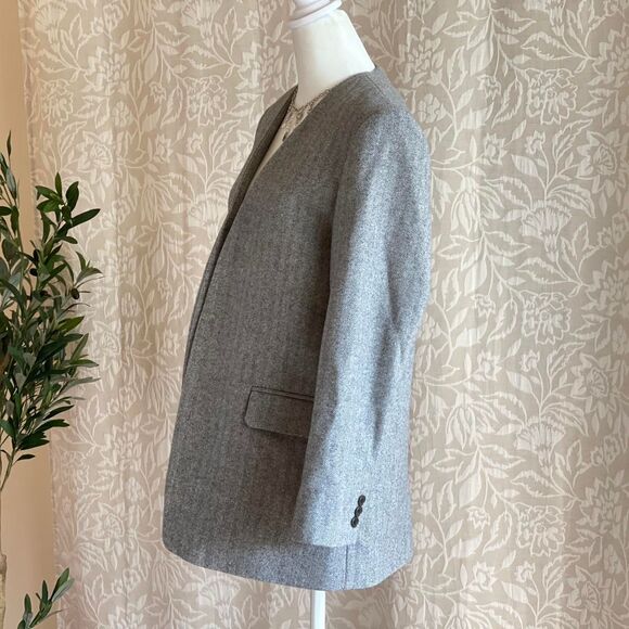 NWOT MNG Mango Gray Herringbone Wool Blend Blazer Minimalist Business Size XS - Picture 6 of 7